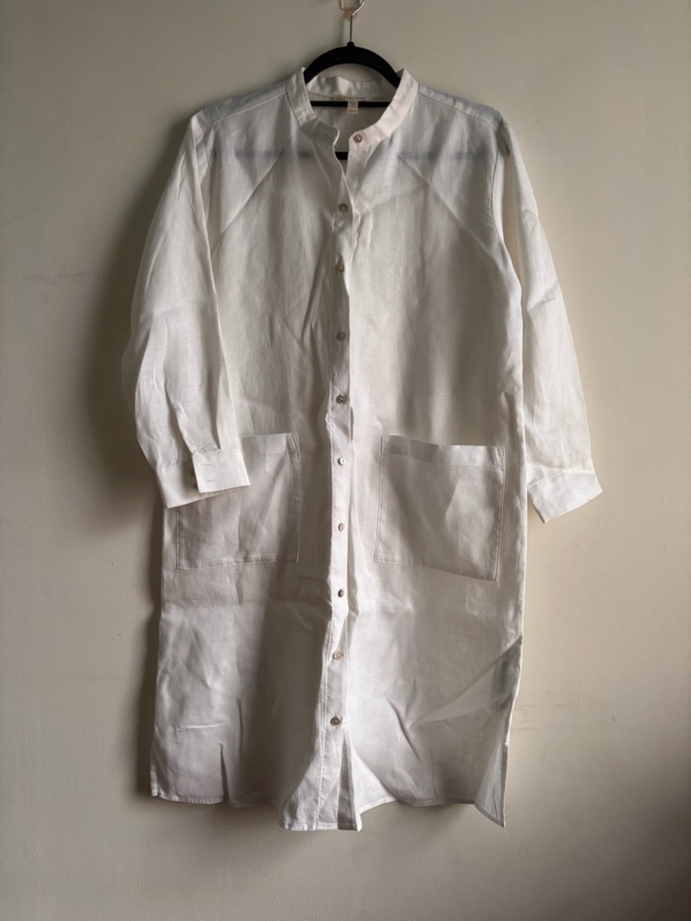 Eileen Fisher White Longline Linen Shirt Jacket Dress